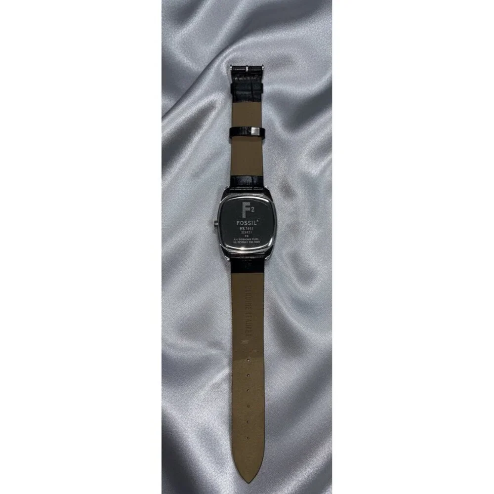 Fossil Women’s Silver‎ Crystal Bezel Watch ES-1011 | Black Croc Leather Band
